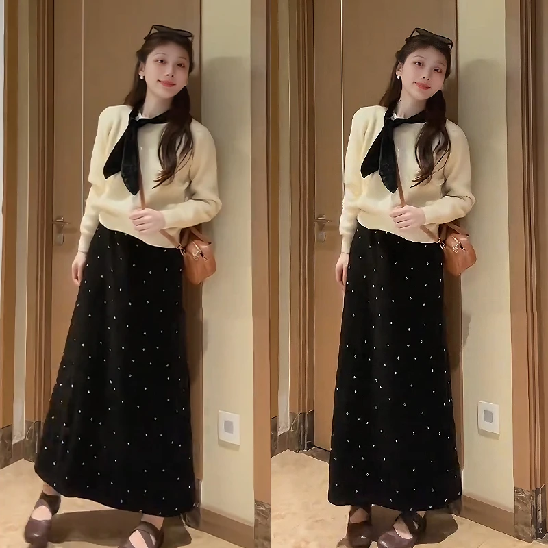 秋冬温柔系穿搭女2025新款时尚洋气减龄长袖毛衣显瘦半身裙两件套
