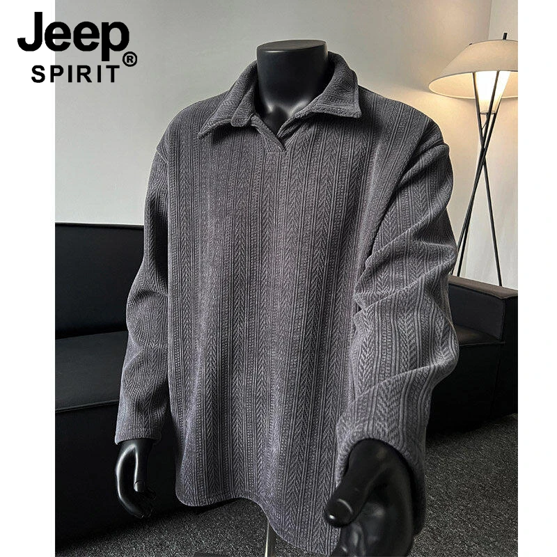JEEP SPIRIT吉普麦穗纹提花重磅卫衣男士春季款潮牌套头宽松外套