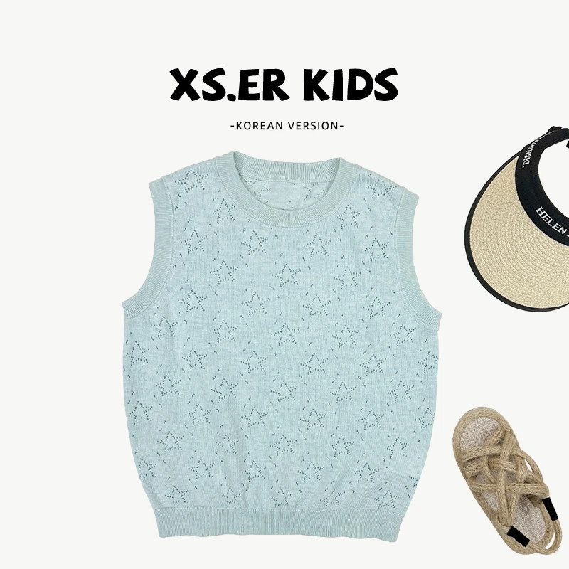 【小首尔】Q2现货【满天繁星】男女童镂空无袖夏纯色宽松背心HBB7319