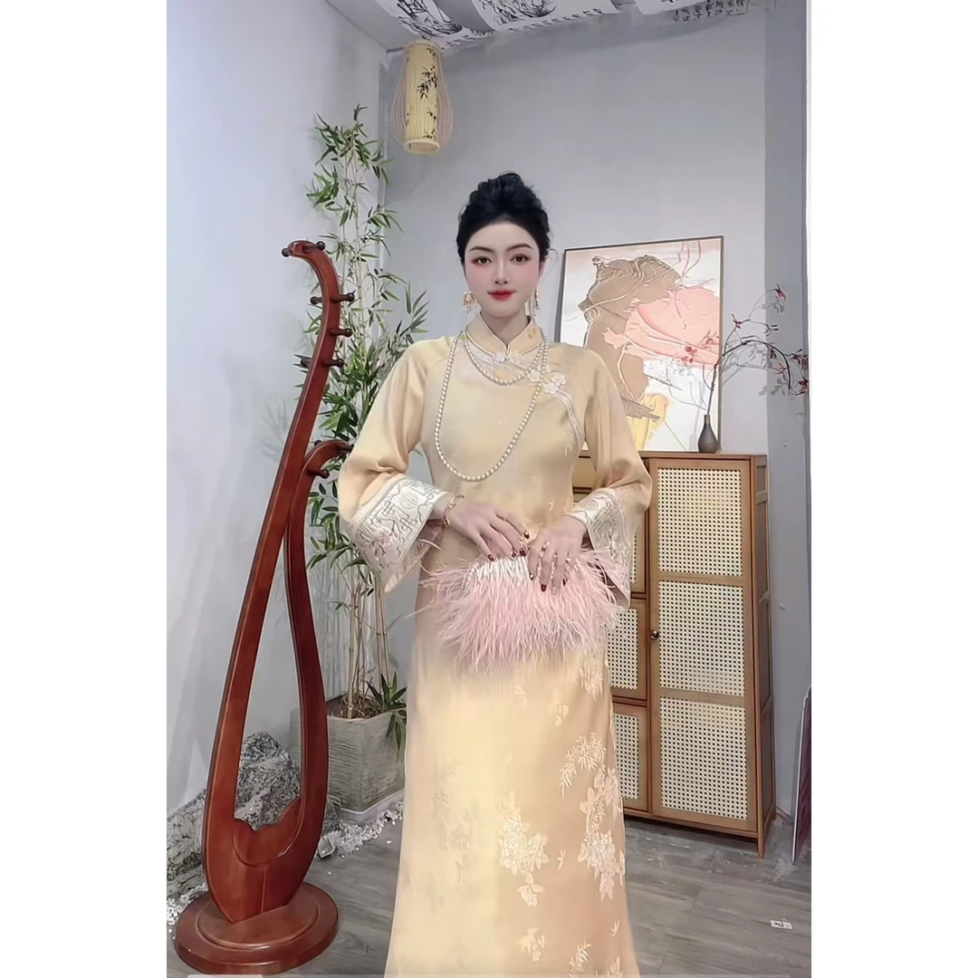 星多嫣2025春季新款日常中国风时尚气质新中式长款连衣裙（2553）