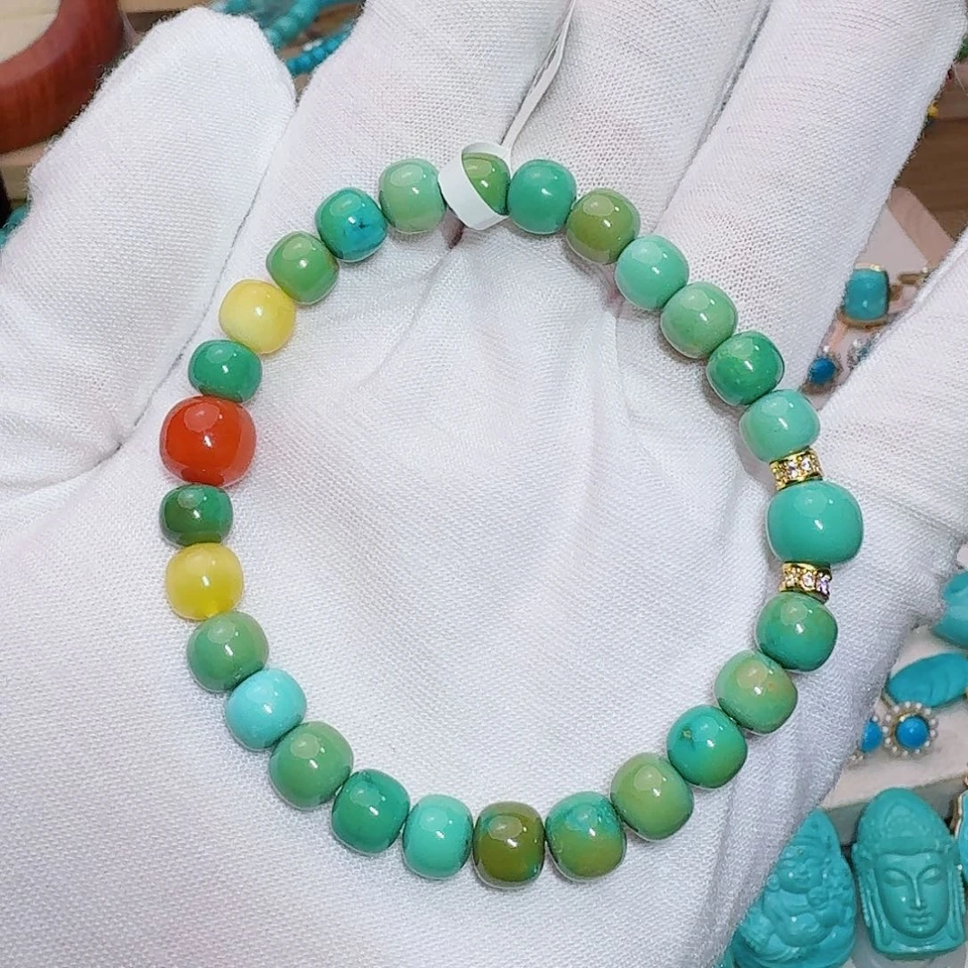 绿松石未镶嵌珠宝奇石精致老型手串7+