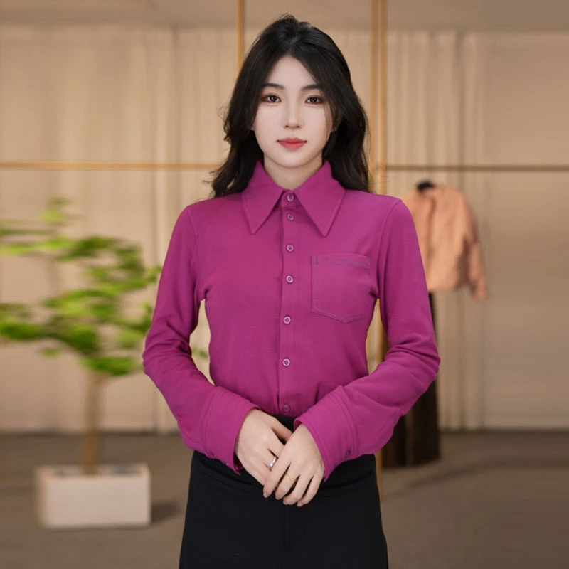 【商场同款】秋冬百搭修身收腰加绒纯色长袖衬衫1301044