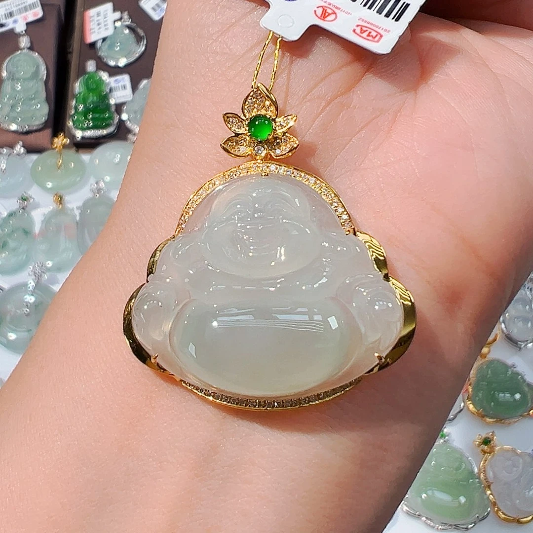 吊坠(不含链)18K金镶嵌翡翠佛公