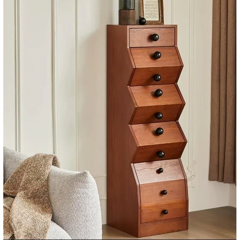 中古风实木不规则斗柜客厅卧室储物柜创意地柜五斗柜 35*35*126cm