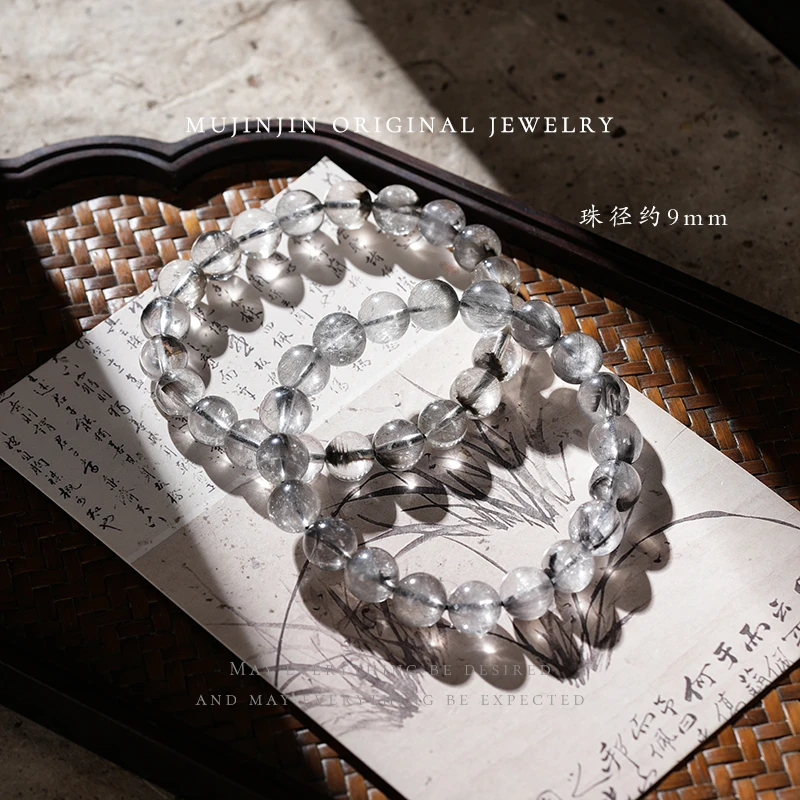 【木槿槿】天然黑银钛水晶手串女款素圈串珠手链时尚百搭多样性发一