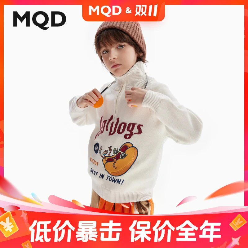 MQD童装毛衣25秋冬新款翻领撞色针织开衫复古学院风保暖9443W0703