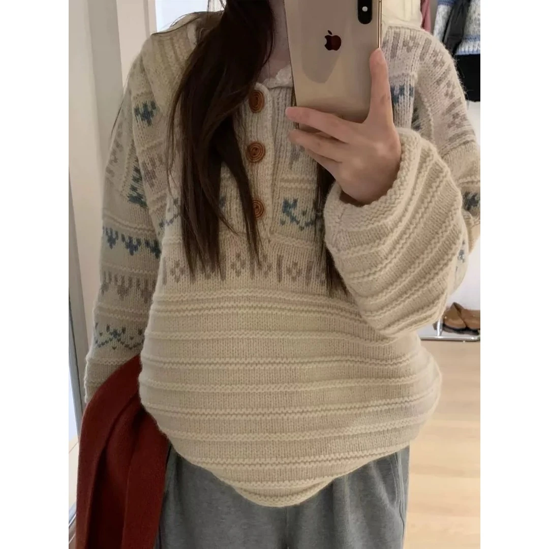 【岛屿】独特费尔岛复古针织毛衣慵懒高级针织衫上衣.Y683