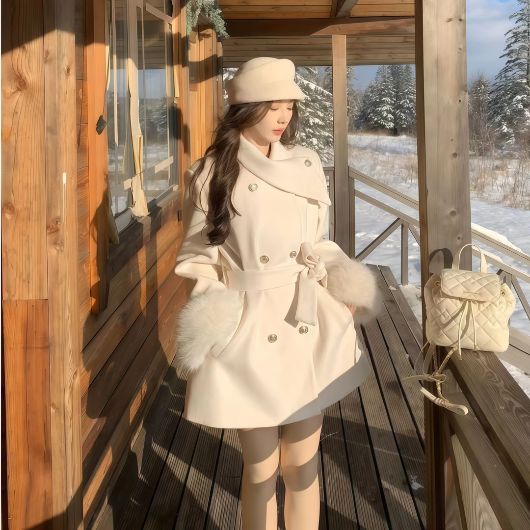 小香风高贵气质miu系富家千金大衣女秋冬小个子双面呢收腰外套女