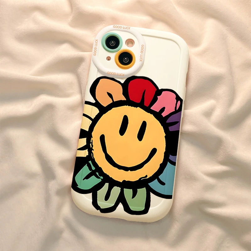 【苹果/华为/荣耀/OPPO/vivo/小米】花朵笑脸磨砂泡芙手机壳