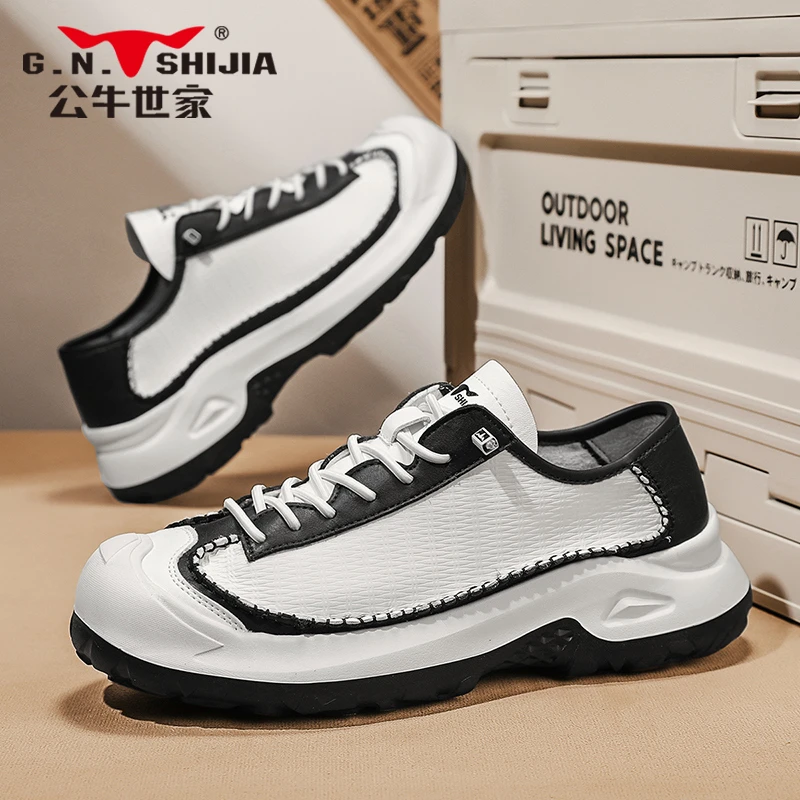 公牛世家春季男士运动鞋低帮户外黑白薄款时尚休闲鞋轻便男鞋韩版