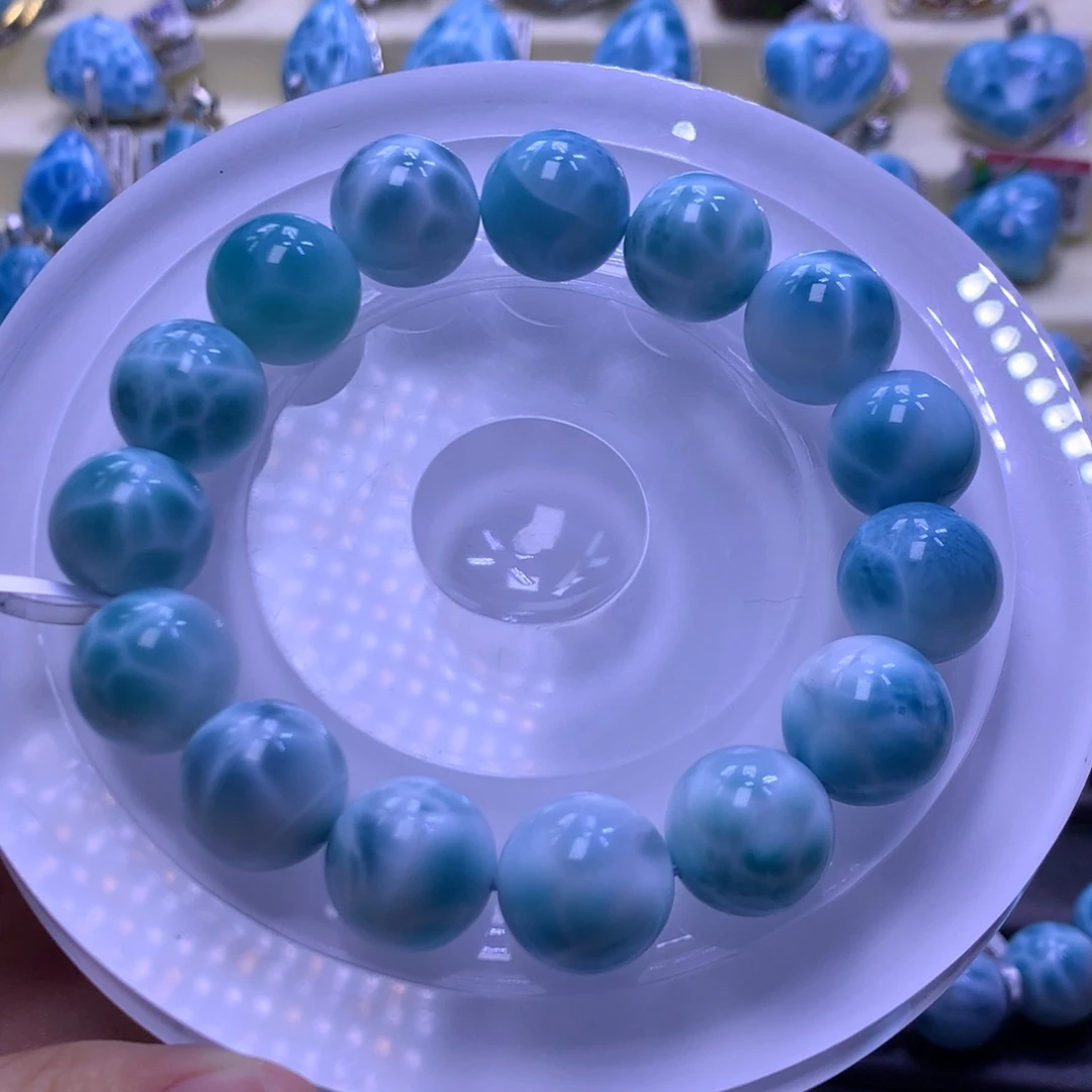 针钠钙石（海纹石）未镶嵌手串14+手串色差略异