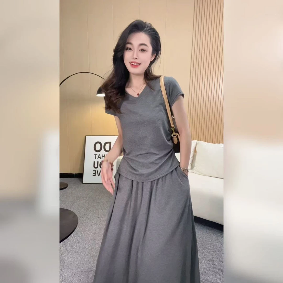 上衣+半身裙/休闲套装2025新款裙子女装轻熟风时尚套装高腰两件套