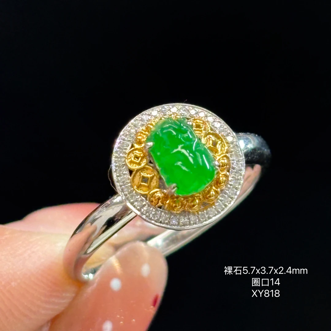 《缅甸翡翠珠宝严选》冰阳绿貔貅玉石戒指（下单质询客服）XY