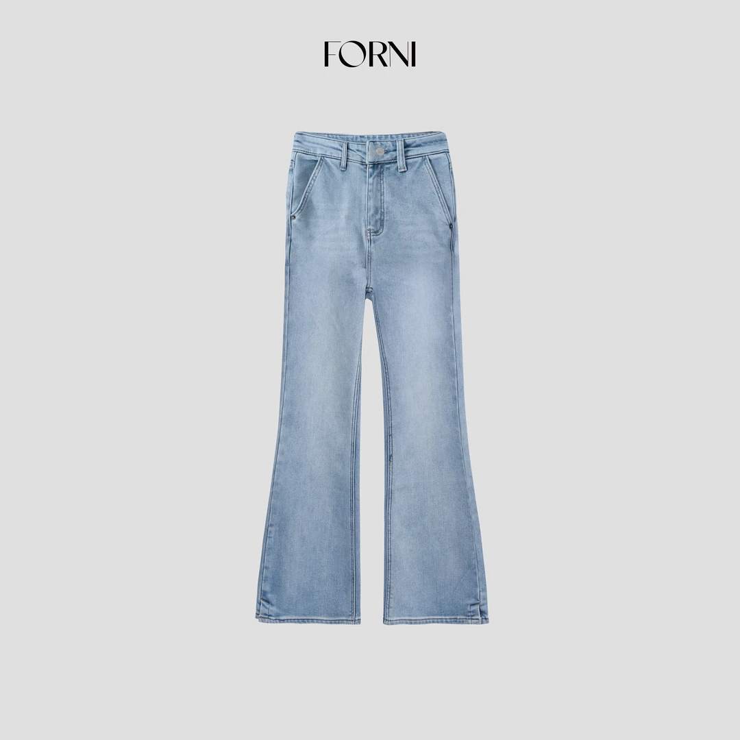 FORNI 显瘦裤高腰弹力窄版微喇裤复古水洗休闲牛仔裤女