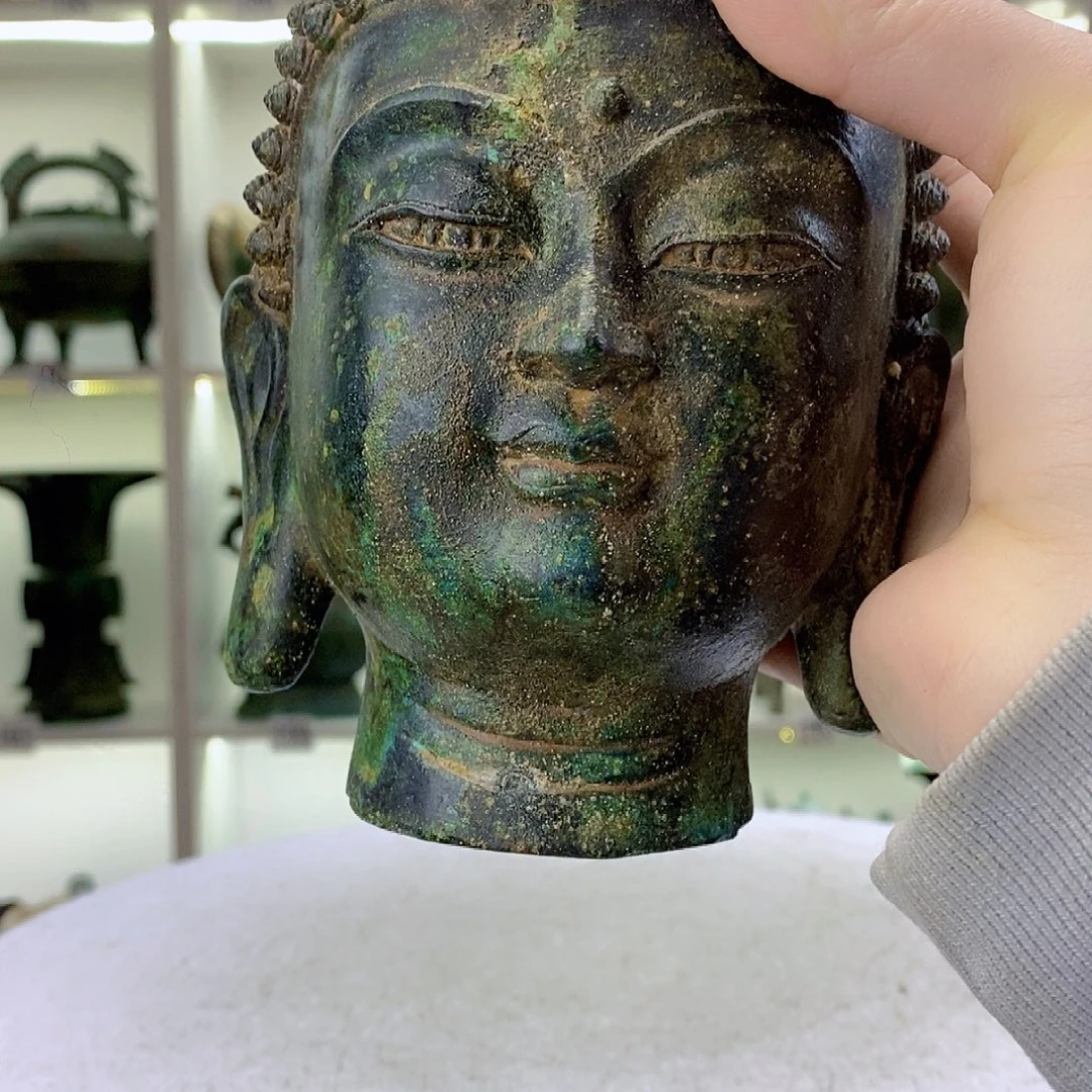 起***劲黄铜18高佛首铜摆件工艺