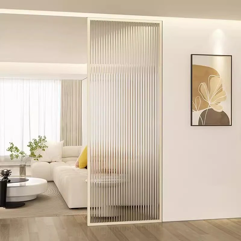 现代简约不锈钢屏风入户遮挡铁艺隔断长虹玻璃客厅置物灯光玄关