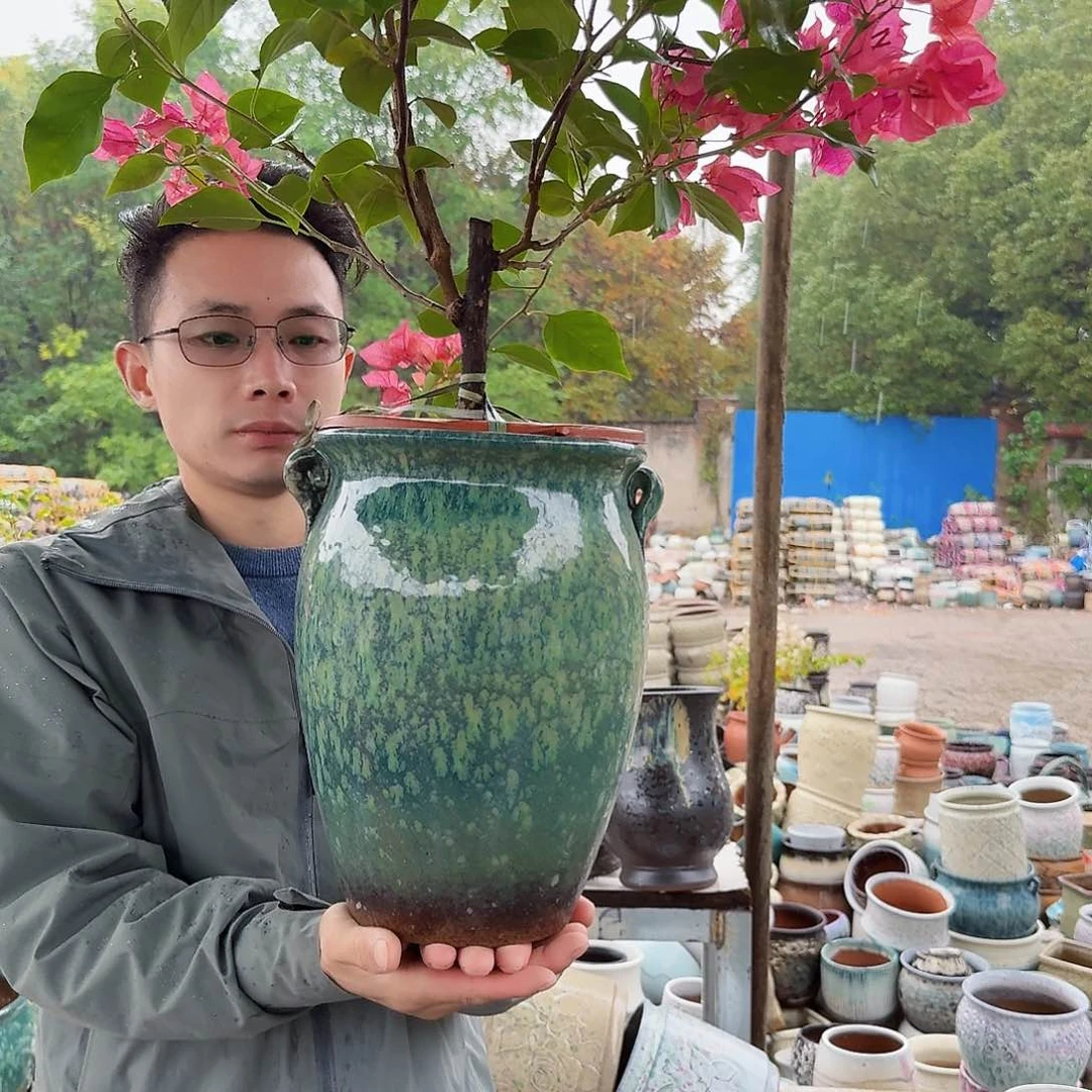 紫砂花盆口20高28.5（一个雪花绿老庄