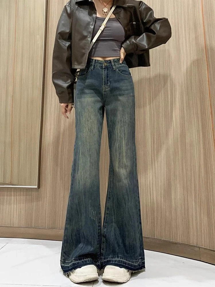 微喇叭牛仔裤子女春秋季2025年新款oversize美式高街宽松拖地长裤