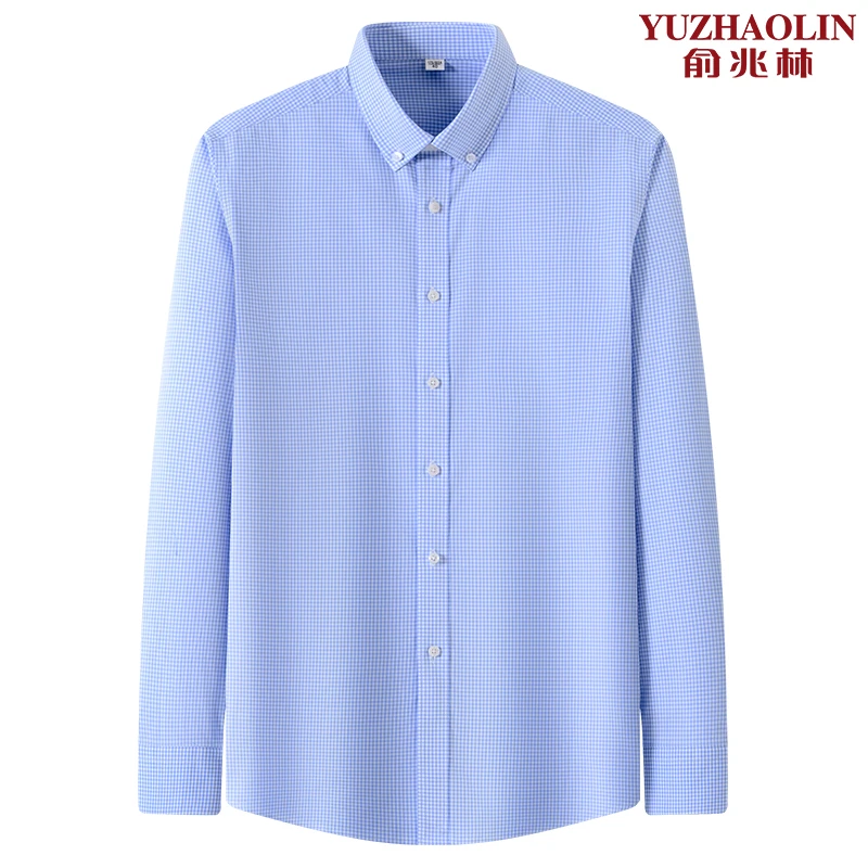 俞兆林男士经典格纹长袖衬衫纯棉透气抗皱免烫中青年商务休闲衬衣