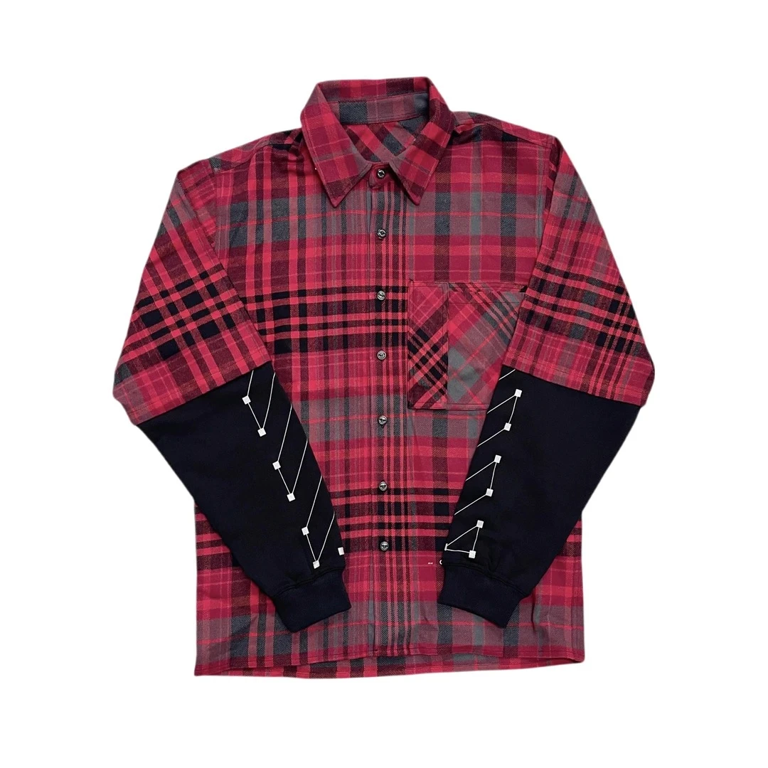 【COCODOVEY】潮流休闲百搭格子条纹拼色衬衫1323