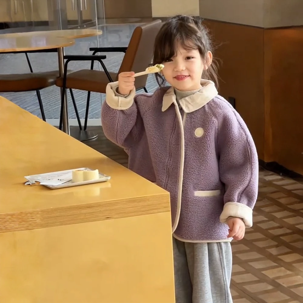 女童摇粒绒外套春秋款2025新款洋气秋装儿童女童秋季加厚保暖外套