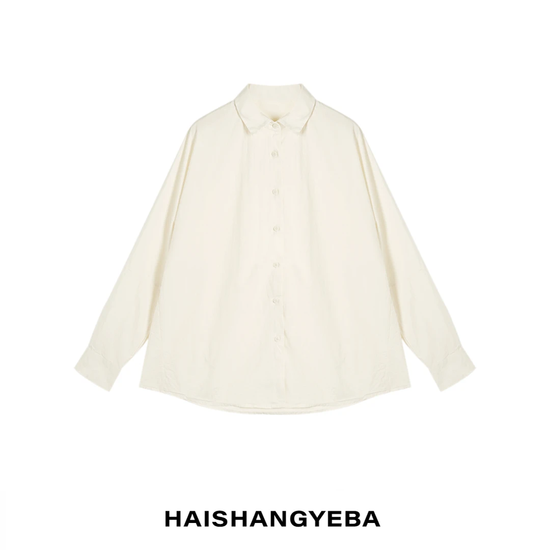 【海上叶爸】新款2025春秋百搭棉宽松翻领纽扣长袖衬衫外套