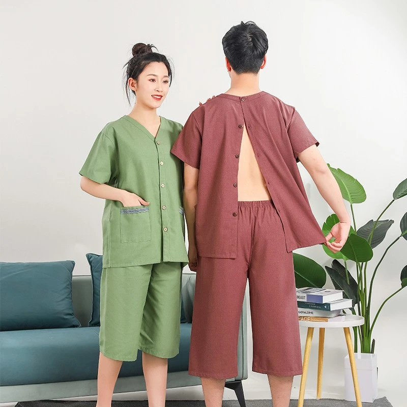 高端桑拿服短袖套装 开背艾灸服前后开口刮痧拔罐按摩服大码浴衣