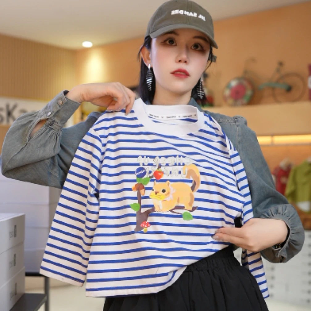 童装儿童条纹长袖T恤2025春装新款潮流韩版百搭宽松男女童上衣潮