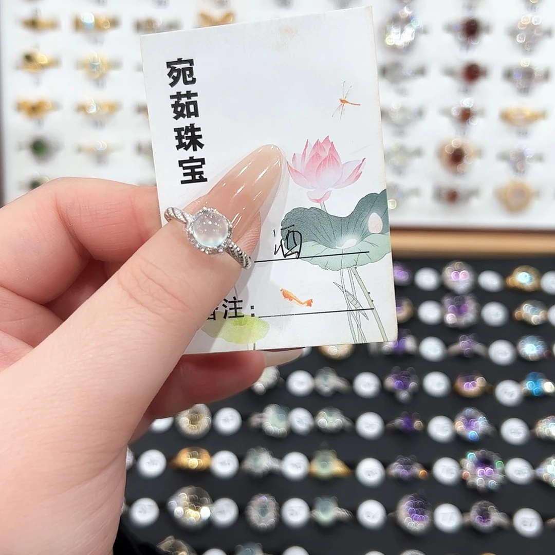 蛇纹石玉银S925镶嵌戒指戒指