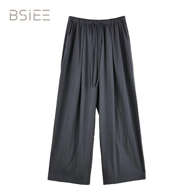 BSIEE本涩夏季高腰直筒裤薄款慵懒风休闲裤宽松简约休闲百搭