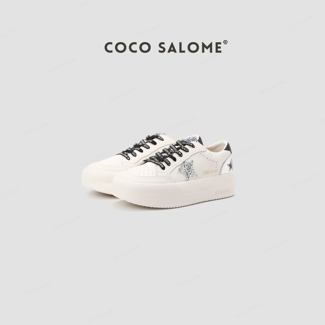 【彬彬专属】2676-1新款小白鞋星星百搭厚底面包鞋舒适女鞋