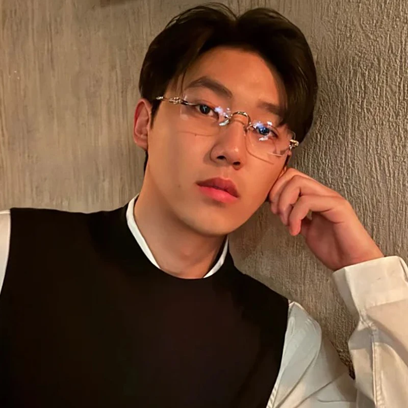 无框切边素颜眼镜架男小方形欧美风方圆脸显瘦高智感防蓝光配近视