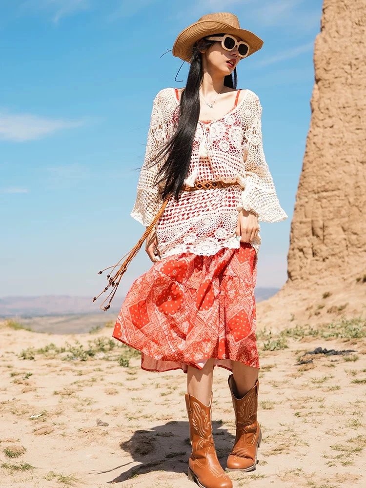 （直播链接）波西米亚度假风穿搭原创镂空钩花罩衫吊带叠穿