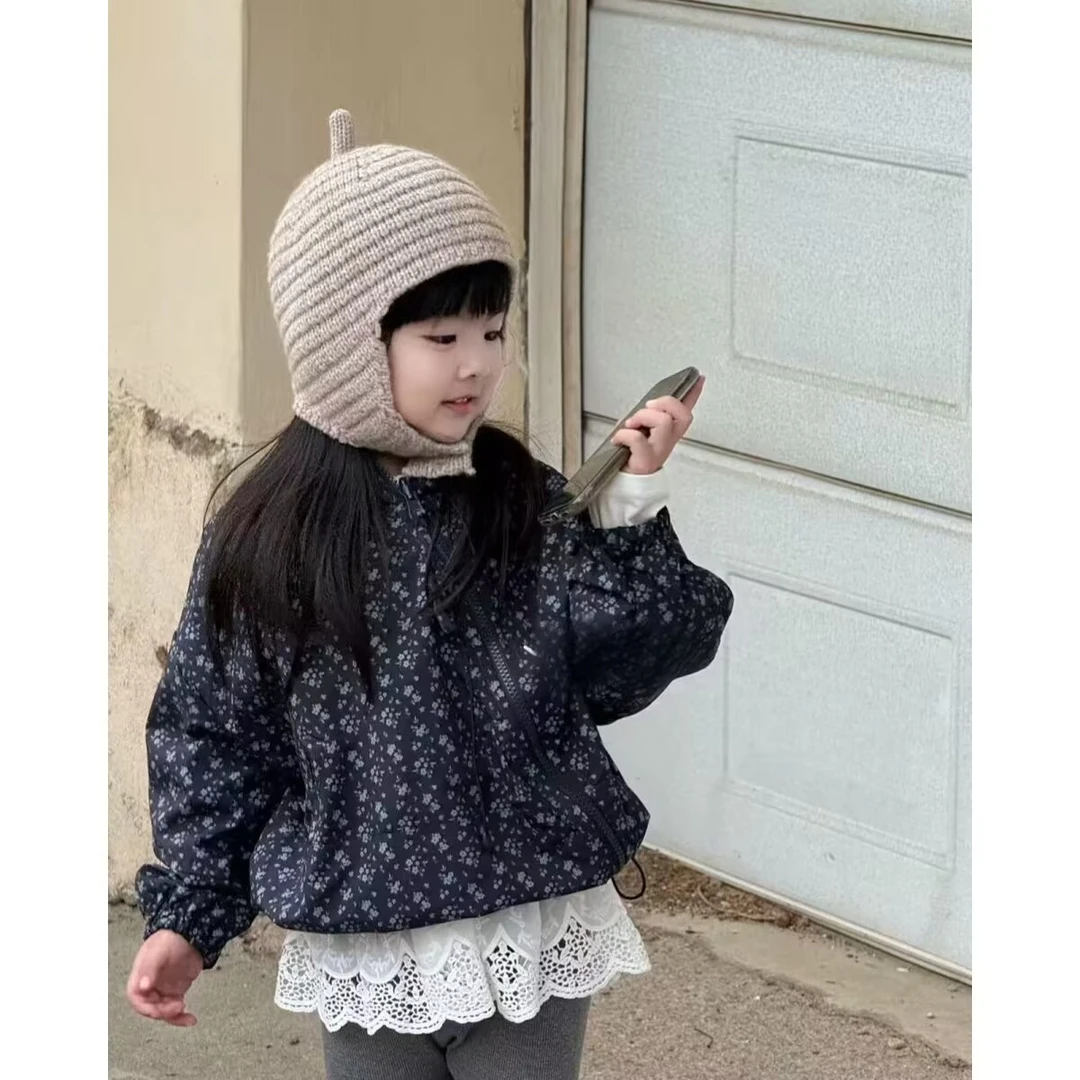 女童儿童25新款秋装连帽斜拉链两面穿碎花冲锋衣男童爆款外套夹克