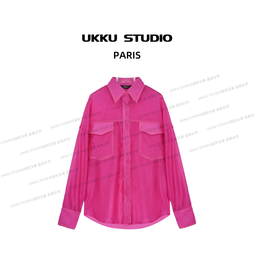 清白白【UKKUSTUDIO】夏季新款粉色气质个性百搭轻奢衬衣814201