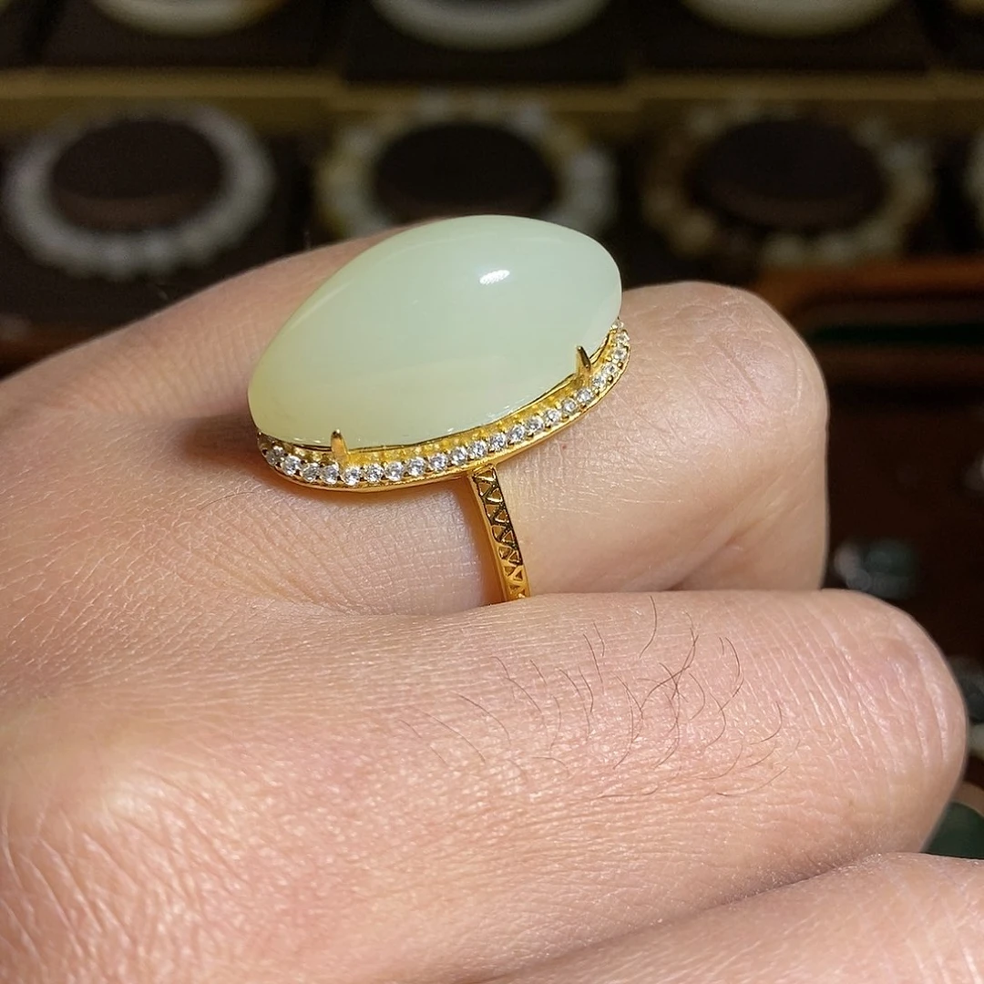 【闪购商品】银S925镶嵌戒指和田玉