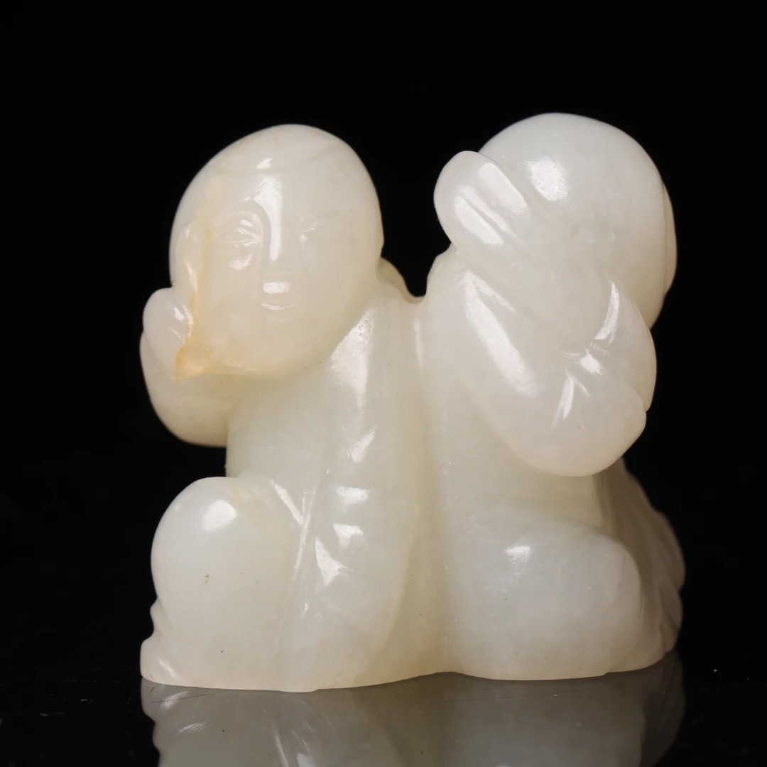 【臻】{库出}和田玉双童花件