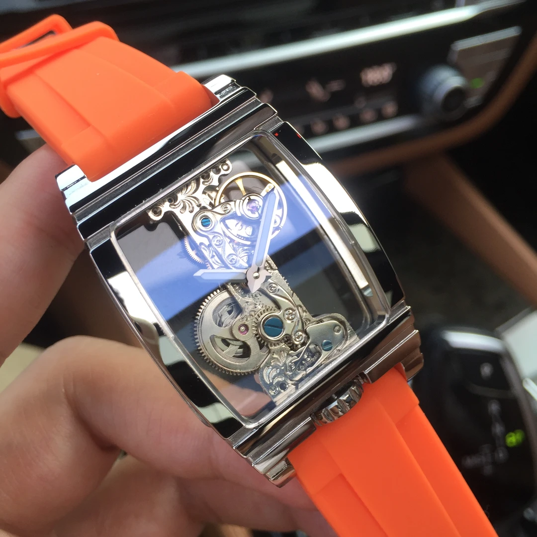 2025新款单桥网红同款时尚男士个性镂空酒桶型机械表夜光手表
