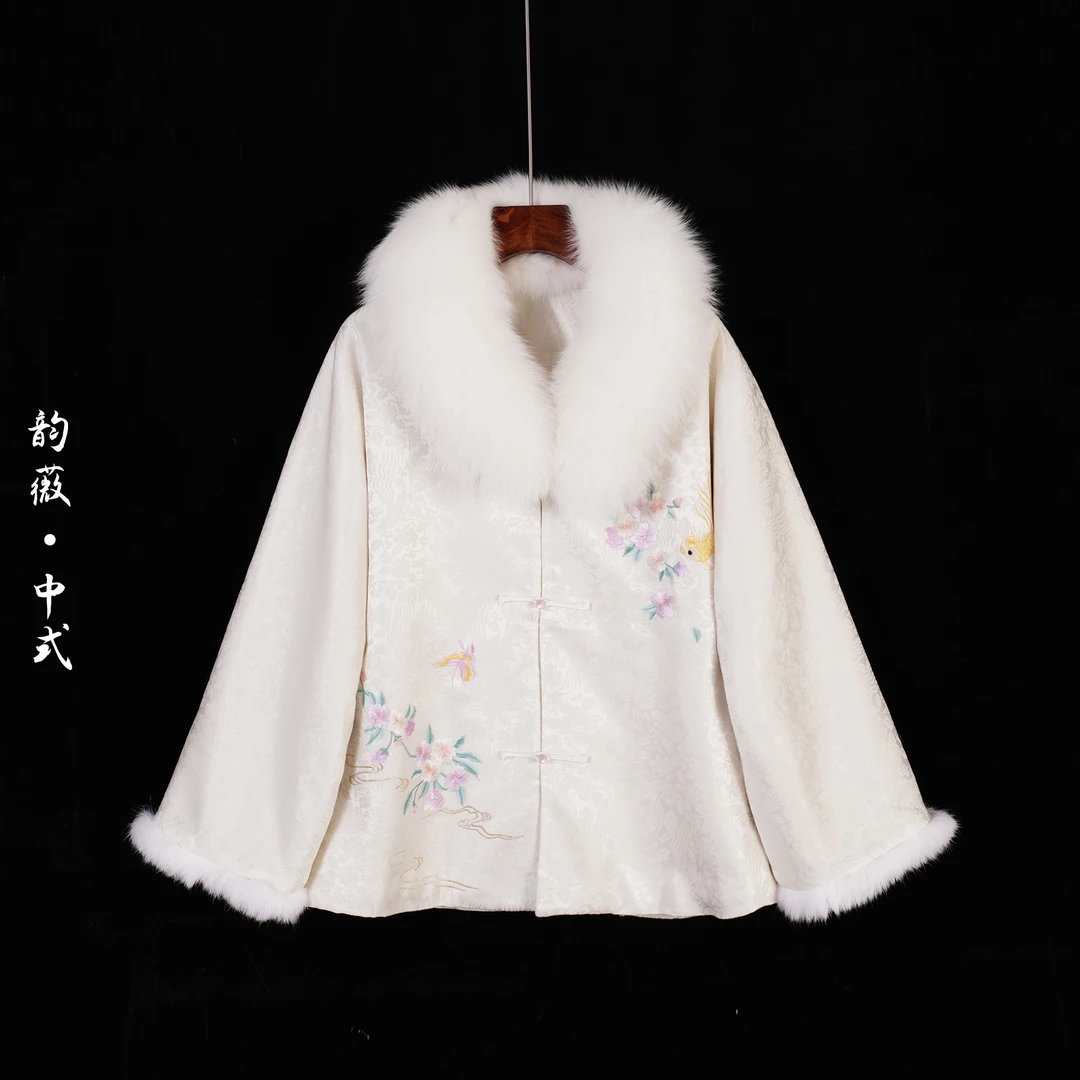 韵薇•中式刺绣秋冬新中式传统中国风复古厚款日常百搭女装10582