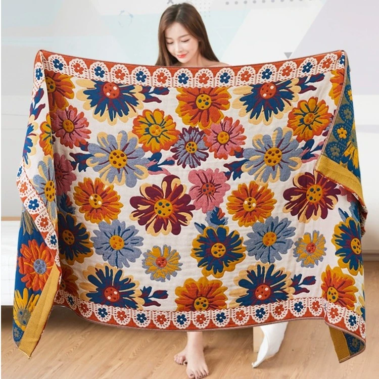 花朵四季通用棉纱裹巾浴巾80x160家用纯棉吸水速干柔软大人