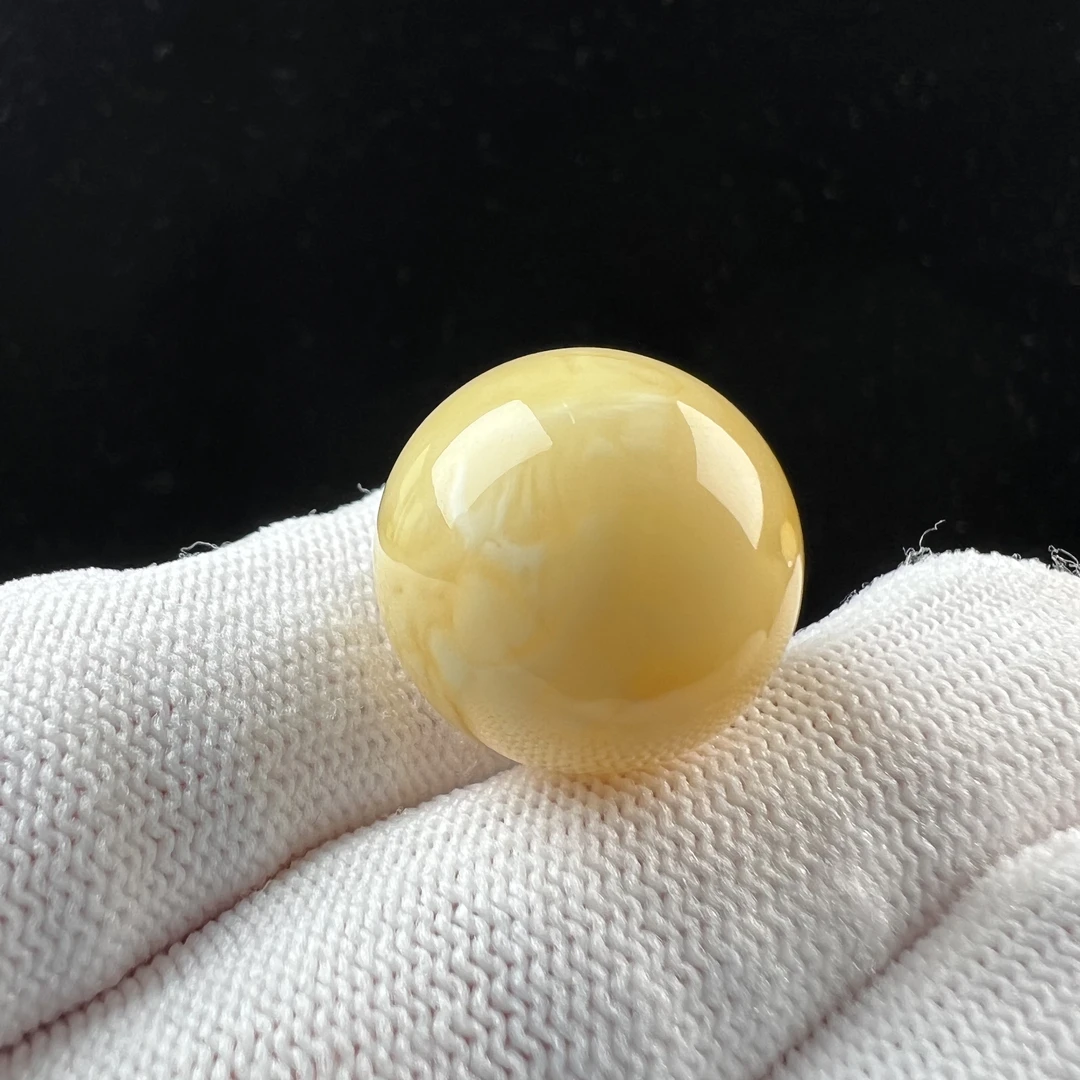 Y1311天然原矿蜜蜡 浓蜡妖花圆珠18.5mm 3.5克 130克价