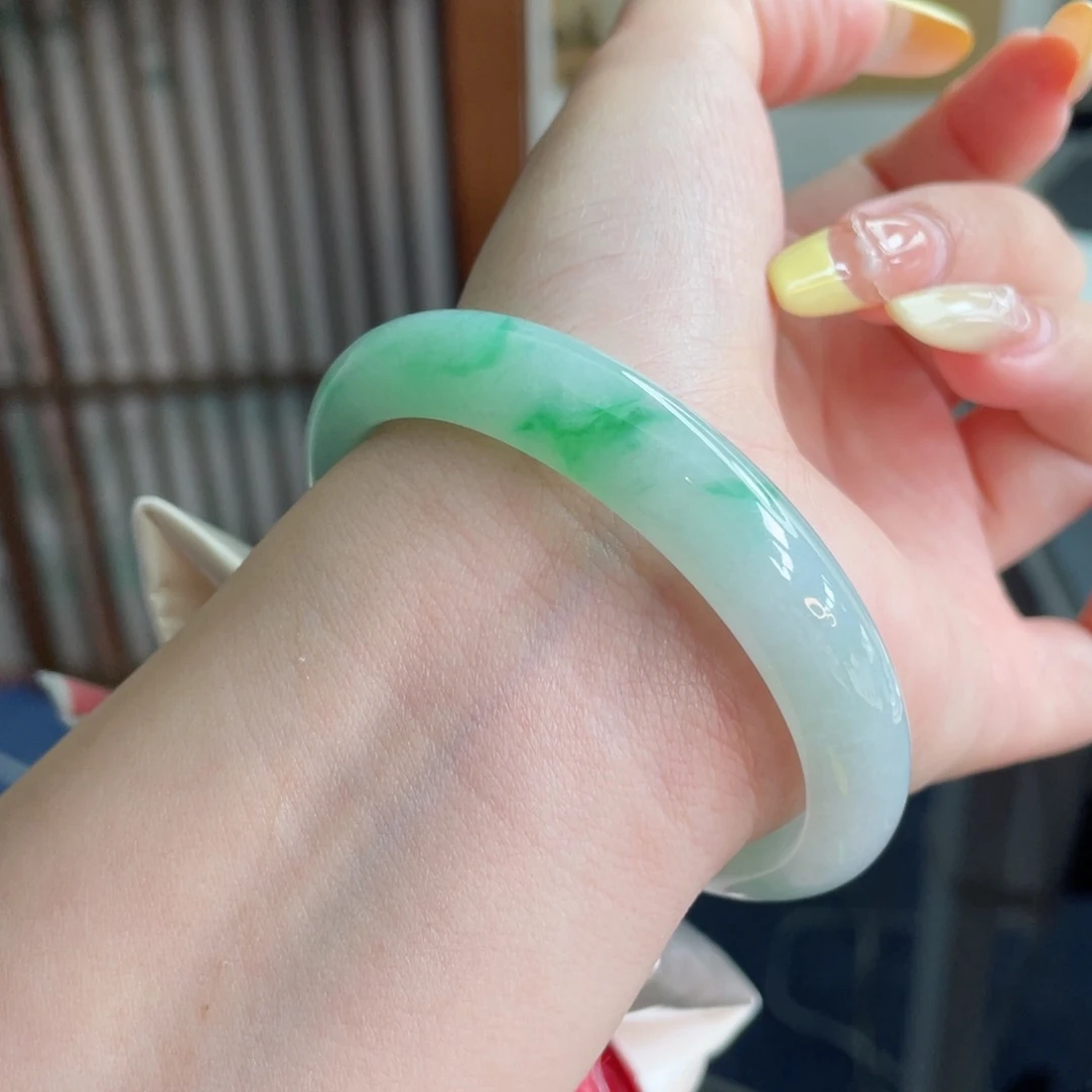 未镶嵌手镯翡翠55.0白底青贵妃 点翠值千金 性价比超高52