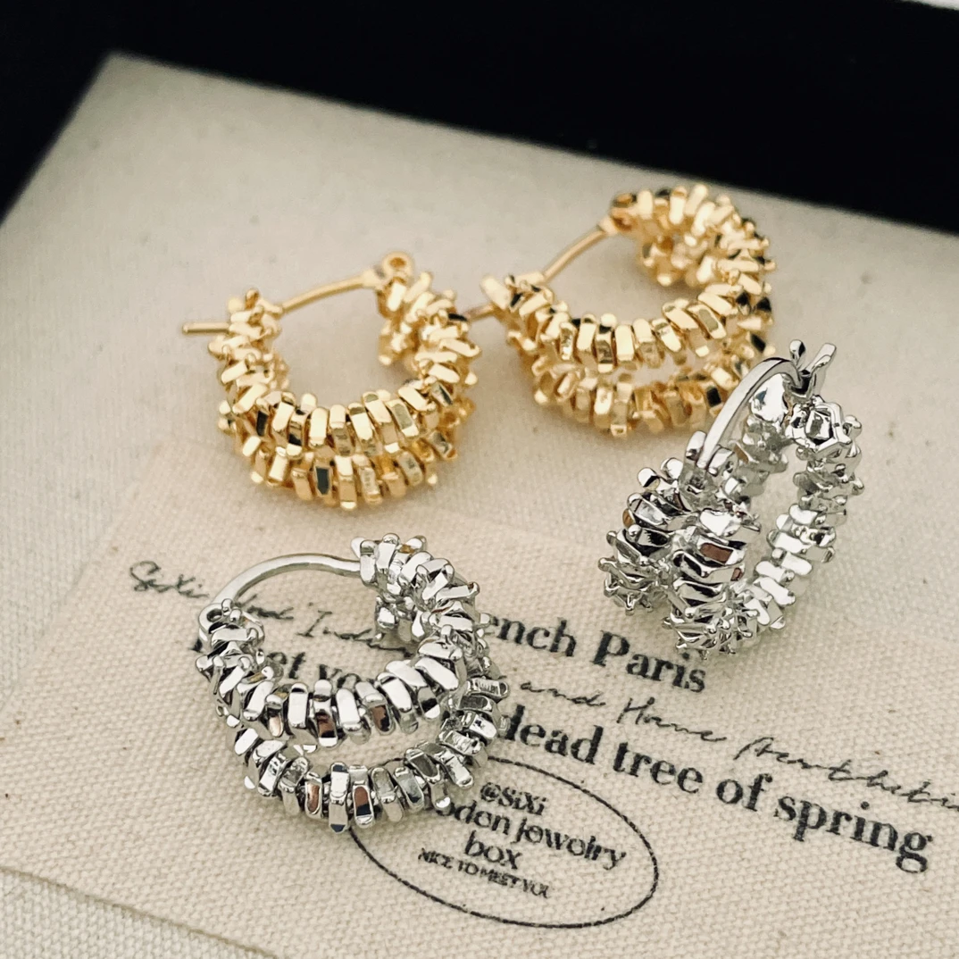 铜合金耳饰 铜合金耳饰  双层碎银耳饰韩式百搭素圈