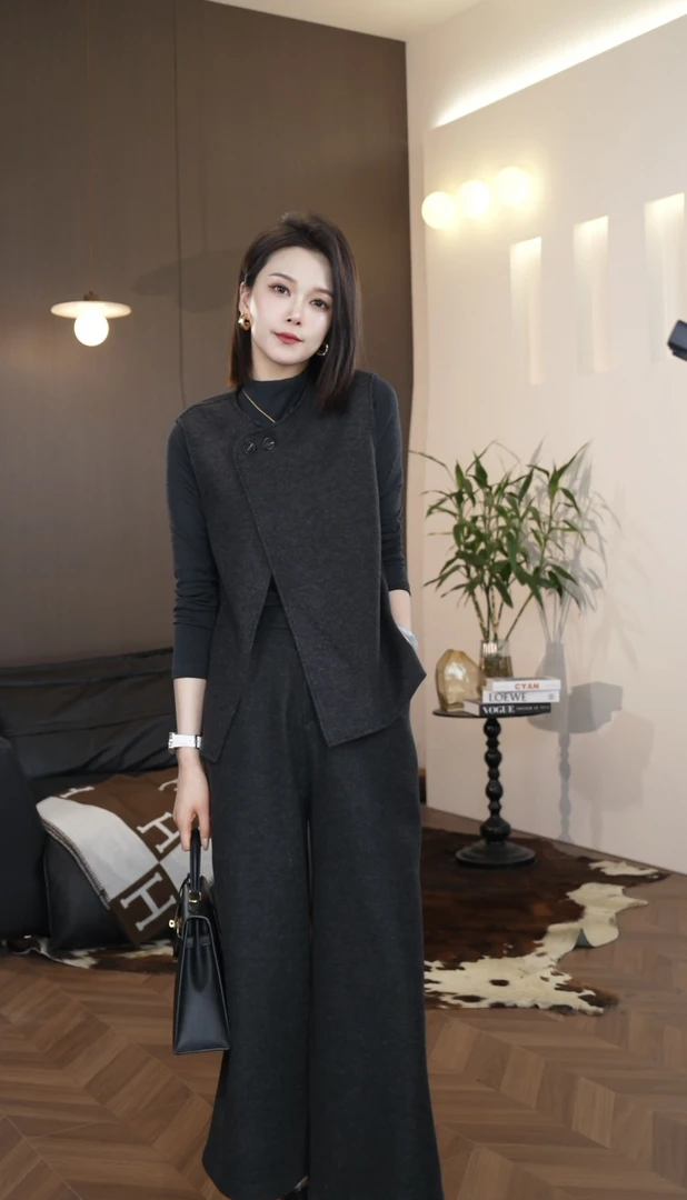 【YINGZI】2025春季新款韩版两粒扣马甲八分裤女时尚百搭俩件套