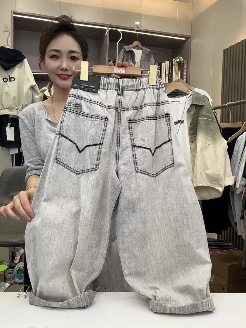 2025男童时尚洋气韩版潮款宽松休闲软牛仔弯刀裤