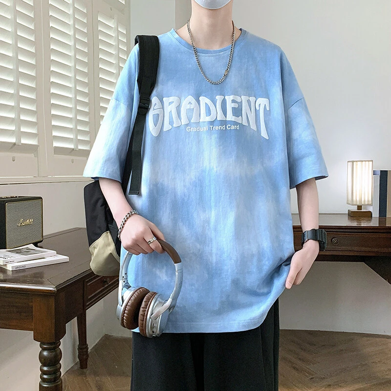 Mexican/稻草人夏季港风短袖男士阔版t恤扎染潮流圆领T恤百搭韩版