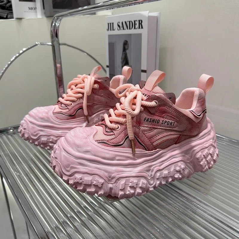 欧货时尚松糕厚底老爹鞋女网面透气运动休闲鞋ins网红超火溶解鞋