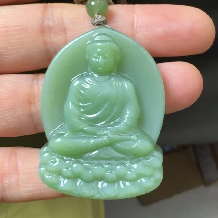 和田玉未镶嵌颈饰粉青猫眼观音