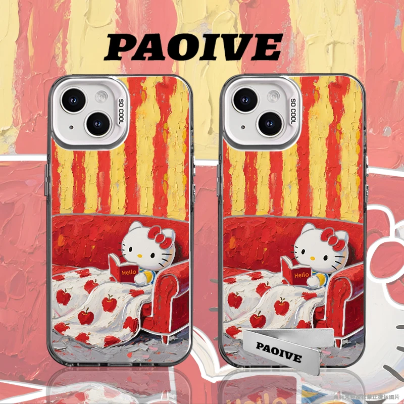 适用苹果华为vivo一加iPhone小米三星HelloKitty防摔彩银手机壳