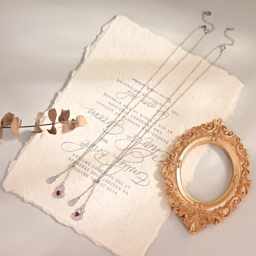 V61272-K S925银红宝石项链—多样性发一件4*3.5mm（商城）